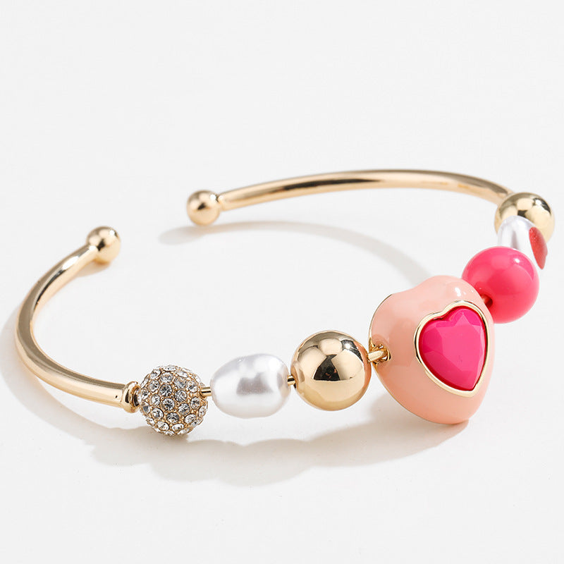 Fashion Original Design Heart Peach Pearl Combination Bracelet Suit