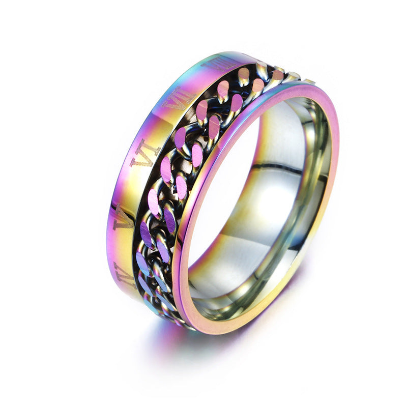 Roman Letter Rotatable Titanium Steel Ring