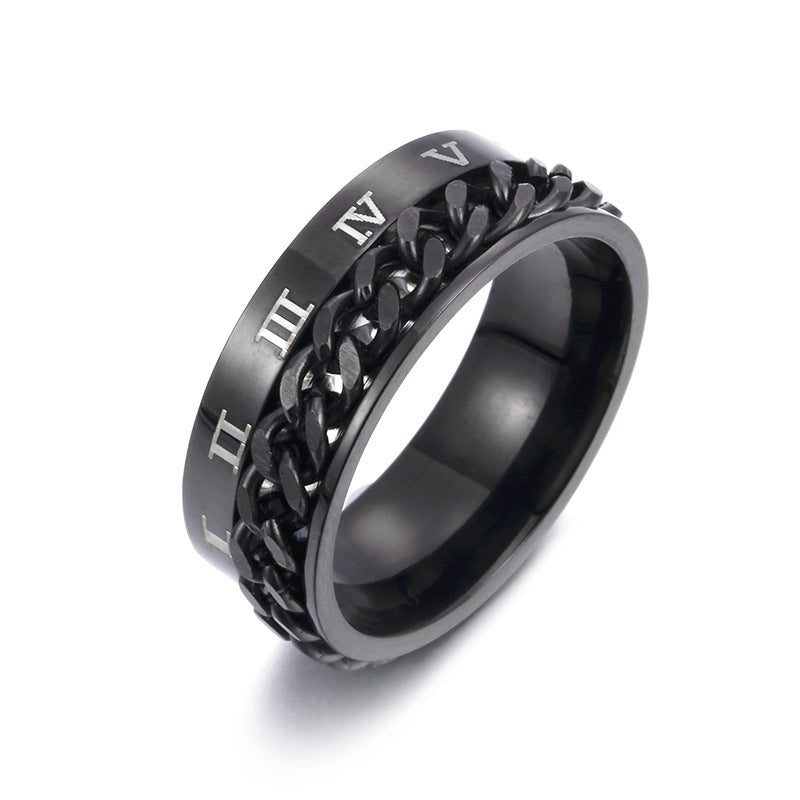 Roman Letter Rotatable Titanium Steel Ring