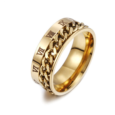 Roman Letter Rotatable Titanium Steel Ring