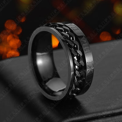 Roman Letter Rotatable Titanium Steel Ring