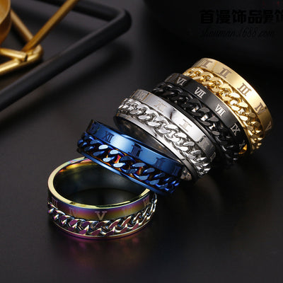 Roman Letter Rotatable Titanium Steel Ring