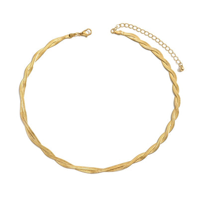 Elegant Gold-Tone Twisted Chain  Choker Necklace For Women