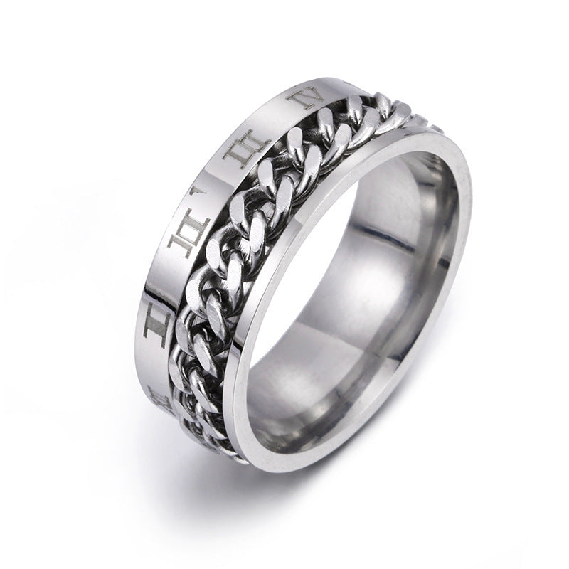 Roman Letter Rotatable Titanium Steel Ring