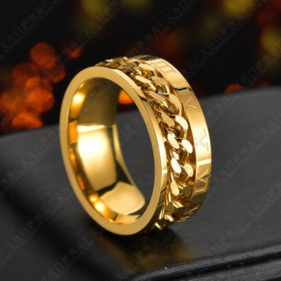 Roman Letter Rotatable Titanium Steel Ring