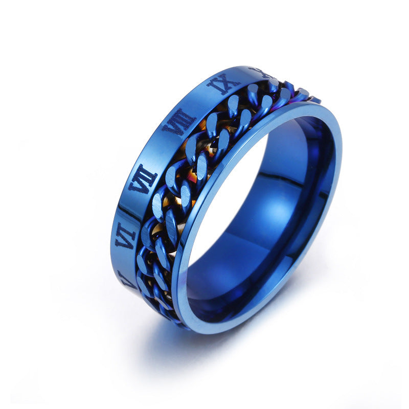 Roman Letter Rotatable Titanium Steel Ring