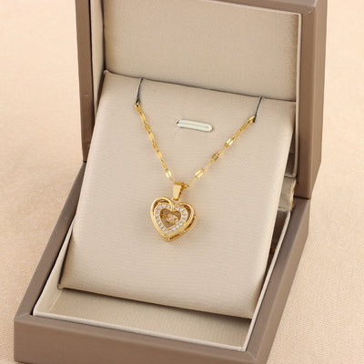 Double-layer Love Necklace With Rhinestones Titanium Steel Pendant